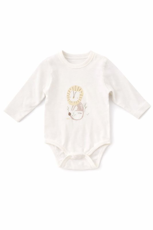 Sky Lion Short Romper - Full front flat lay on white background showing lion illustration