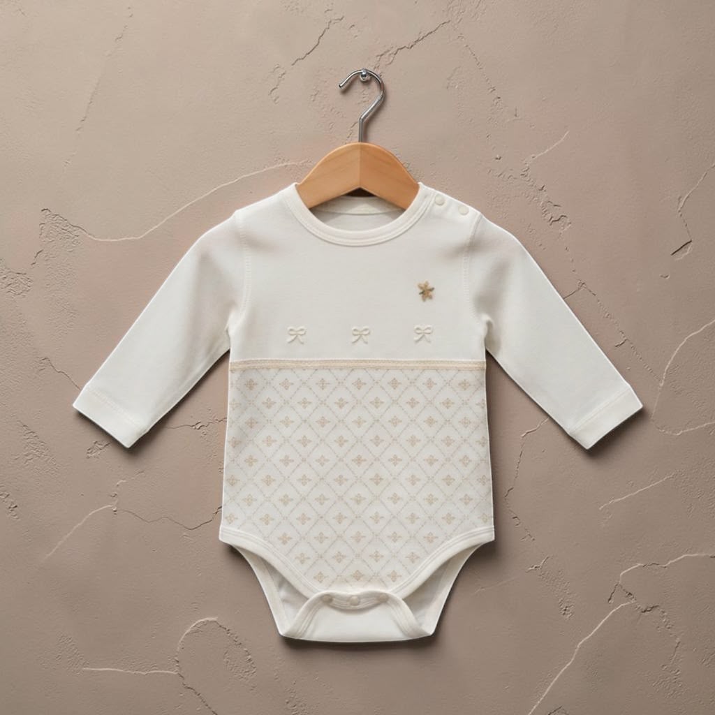 Cream Diamond Baby Short Romper – Dog & Lion Print