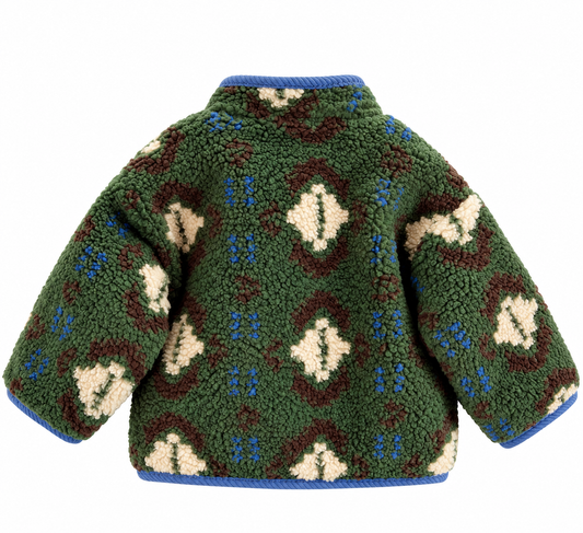 Baby Green Sherpa Fleece Jacket – Blue Trim Button-Front Winter Coat