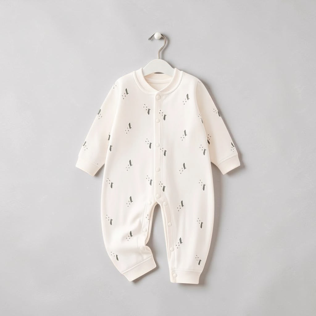 Leafy Forest Baby Romper - Hanger shot on grey background