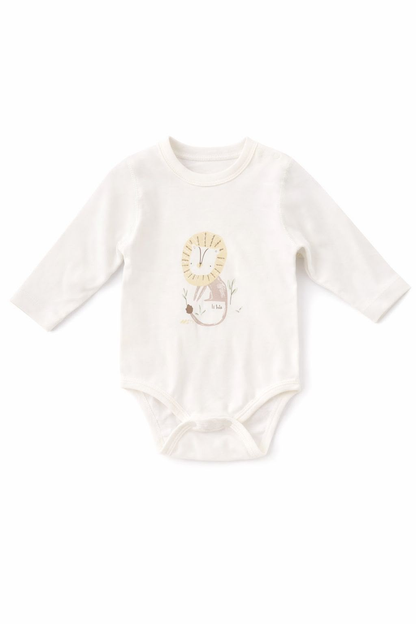 Sky Lion Short Romper - Full front flat lay on white background showing lion illustration