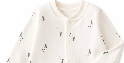 Leafy Forest Baby Romper - Upper body close-up