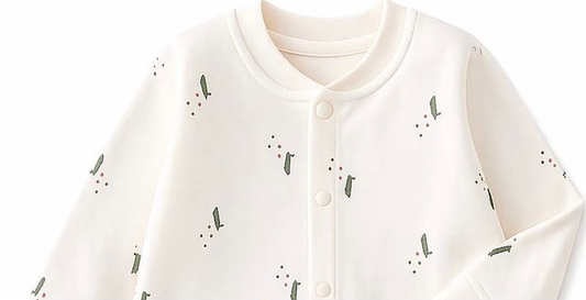 Leafy Forest Baby Romper - Upper body close-up